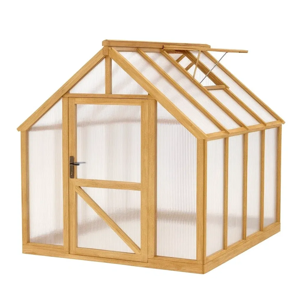 Serre de jardin en bois et polycarbonate marron 200 x 150 x 200 cm-Sofalexa