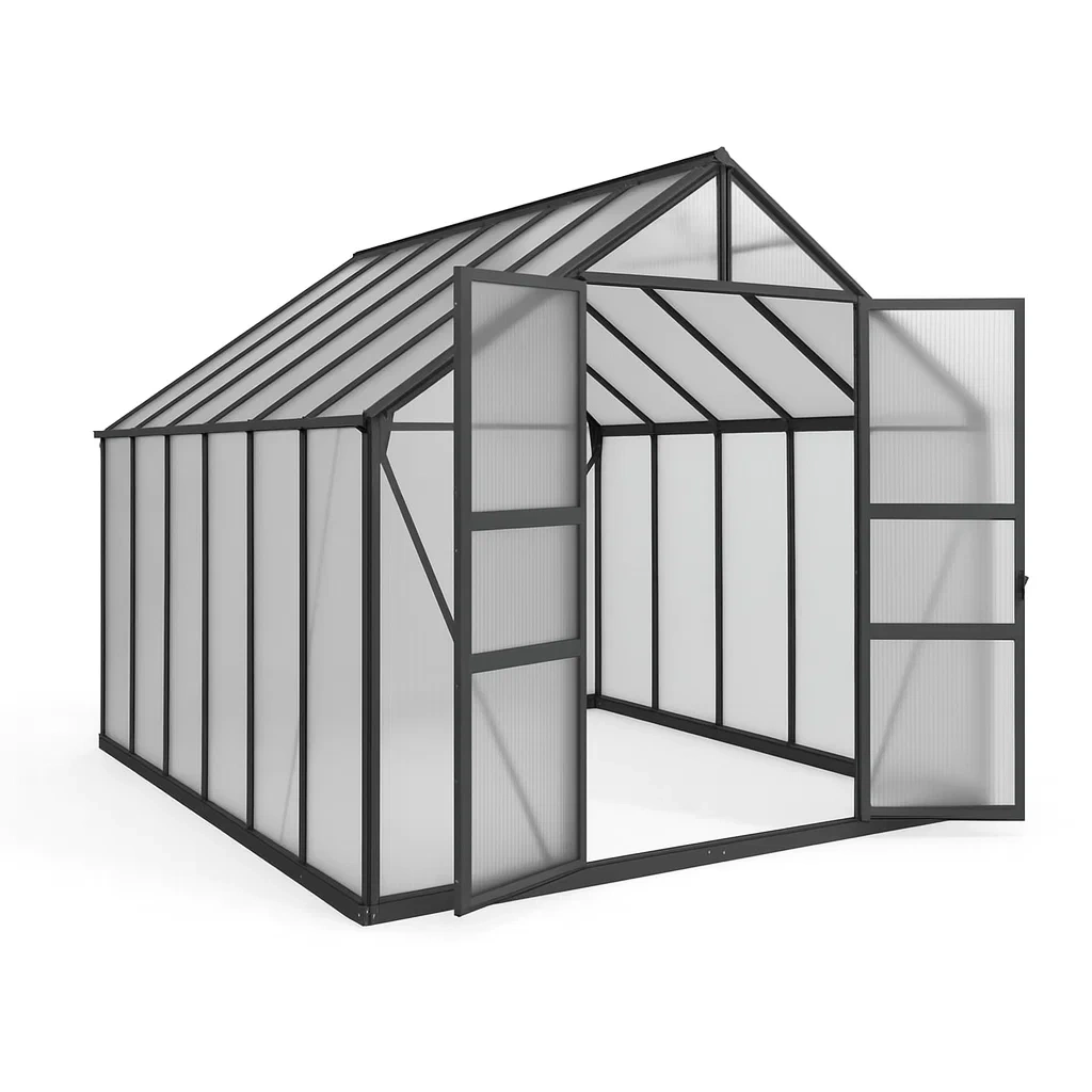 Serre de jardin en aluminium et polycarbonate gris 250 x 190 x 195 cm-Sofalexa