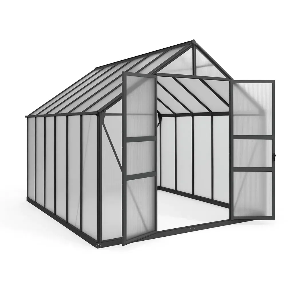 Serre de jardin en aluminium et polycarbonate gris 250 x 190 x 195 cm-Sofalexa