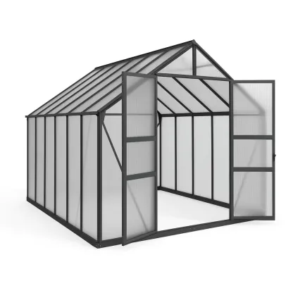Serre de jardin en aluminium et polycarbonate gris 250 x 190 x 195 cm-Sofalexa