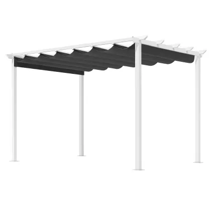 Pergola en aluminium et polyester avec toit coulissant blanc/gris-Sofalexa