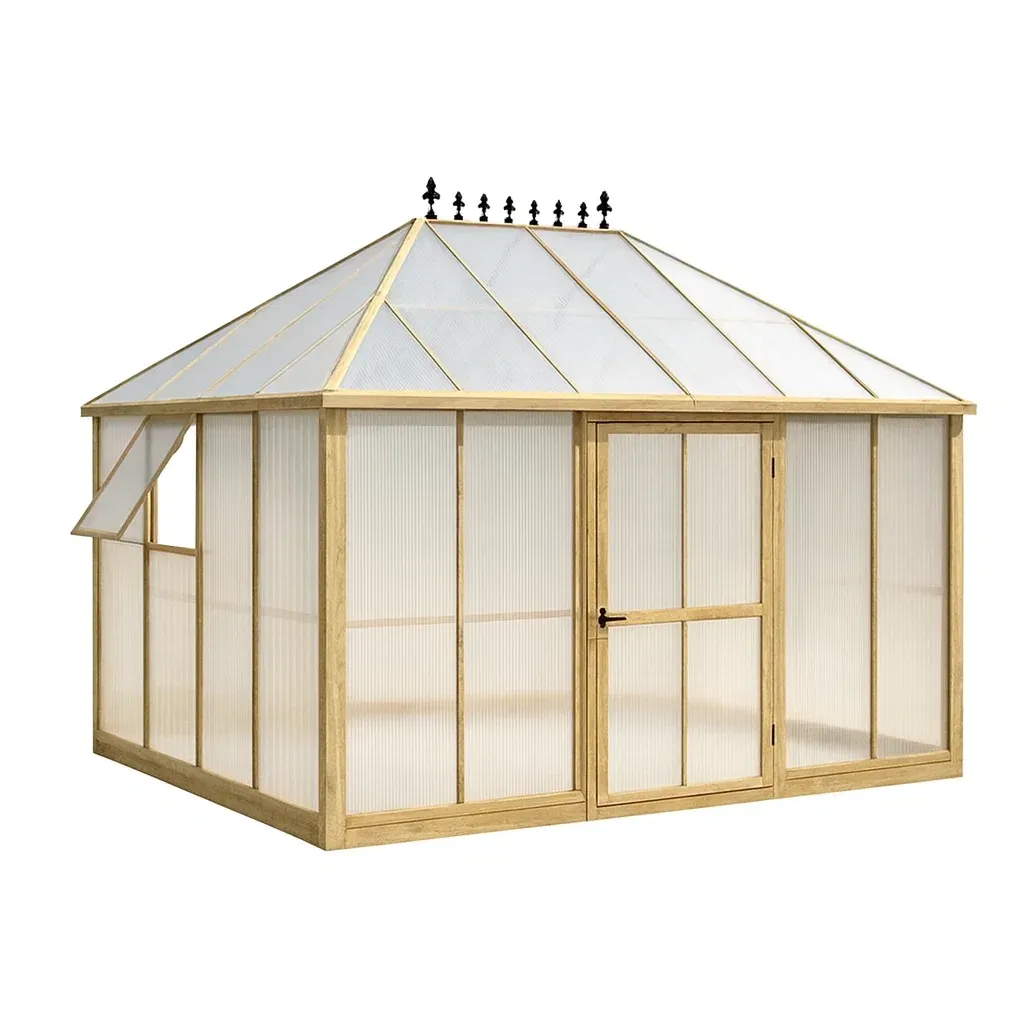 Serre de jardin en bois avec panneaux en polycarbonate 375 x 300 x 245 cm-Sofalexa
