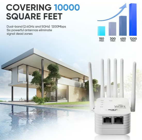 🔥📶wifi Extender 6-antenna Strong Signal🚀⚡