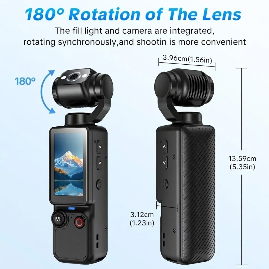 🎥 Upgraded Vlogging Camera – 180° Rotating Lens, Full-Body Video Recorder for Travel, Daily Life & Content Creation