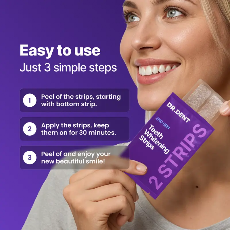 Drdent Purple Teeth Whitening Strips - 7/21 Whitening Sessions - Safe For Enamel - Non Sensitive Teeth Whitening - Peroxide-free