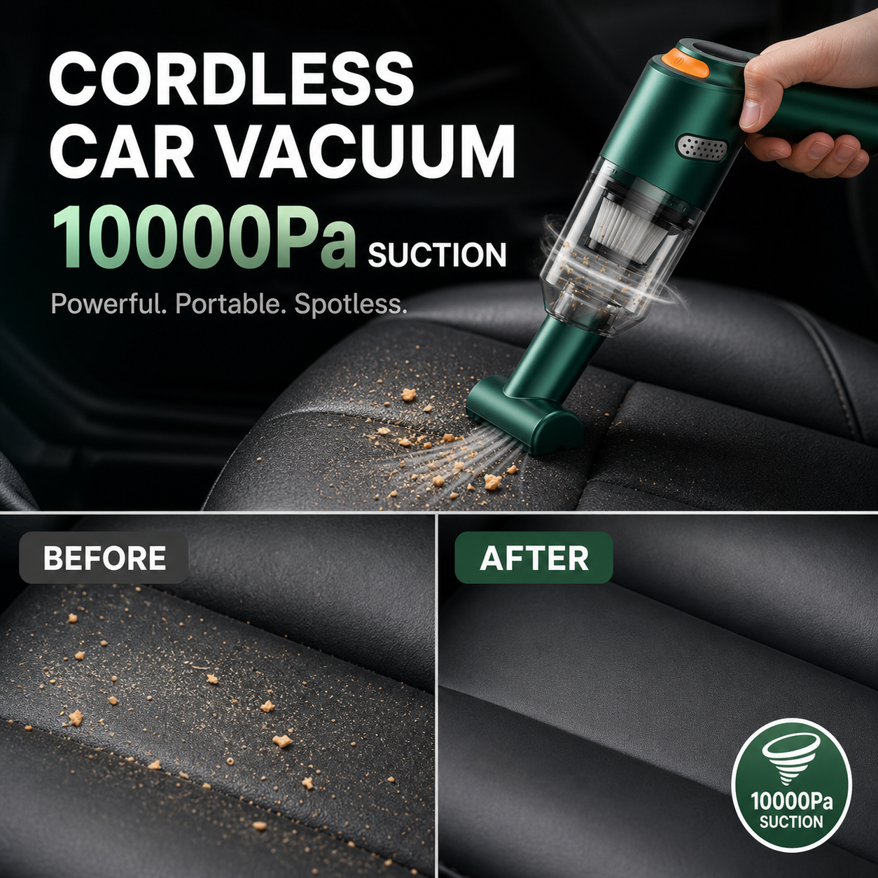 🚗💨 Cordless car vacuum – 10000Pa suction, lightweight, long battery life!