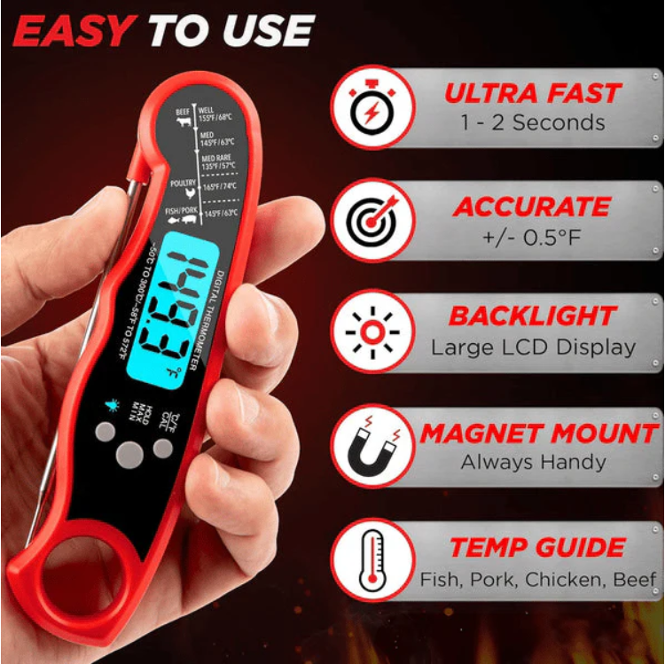🎉Happy New Year Special: 48% Off🔥[BBQ Essential] Digital Meat Thermometer - 3s Instant Read, Backlight, Magnetic & Waterproof