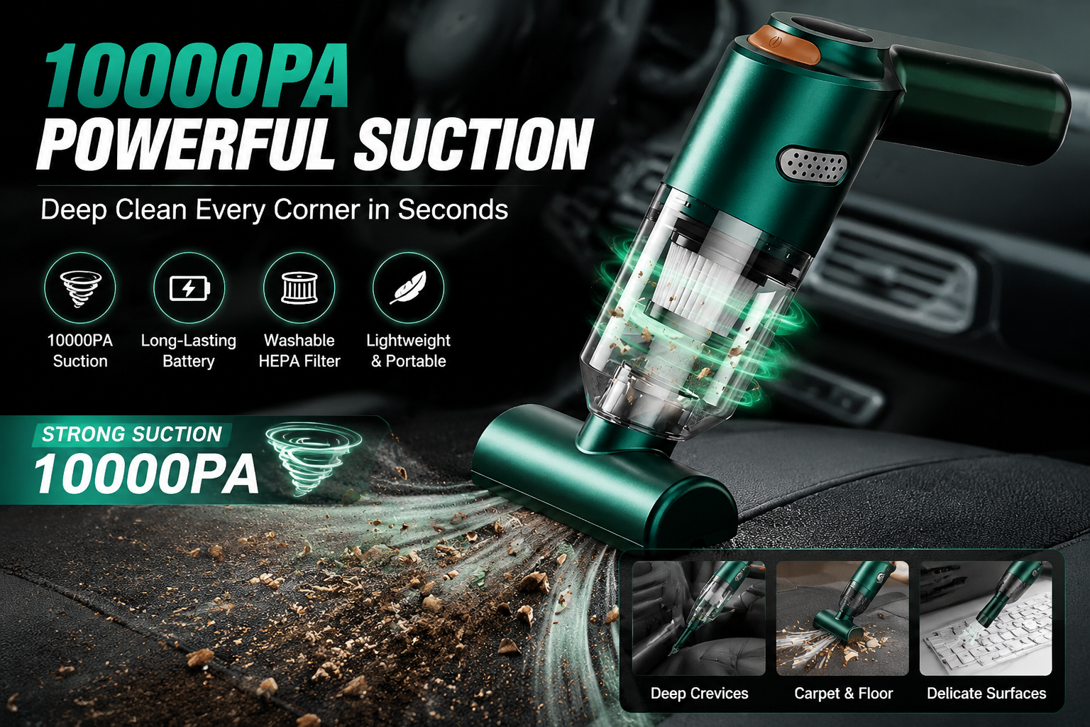 ⚡Last Day Deal｜10000Pa Cordless Handheld Vacuum, Lightweight Multi‑Use Cleaner for Car & Home🚗💨 