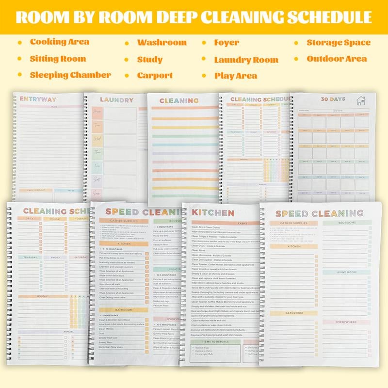 [ADHD Cleaning Planner] A4 Size Daily Schedule & focus Checklist Notebook for Home Office & Dorm Use Durable Cover Smooth Pages Office Stationery Essential - Plannerbook