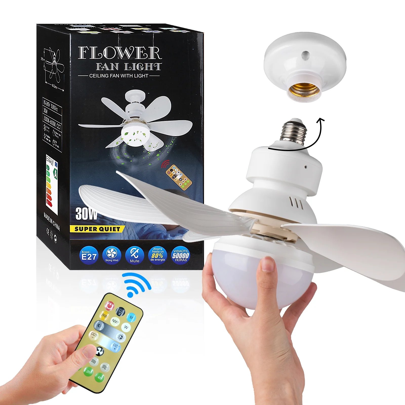 🔥SUMMER SALE 🔥 Bright Cool Ceiling Socket Fan & Light with Remote