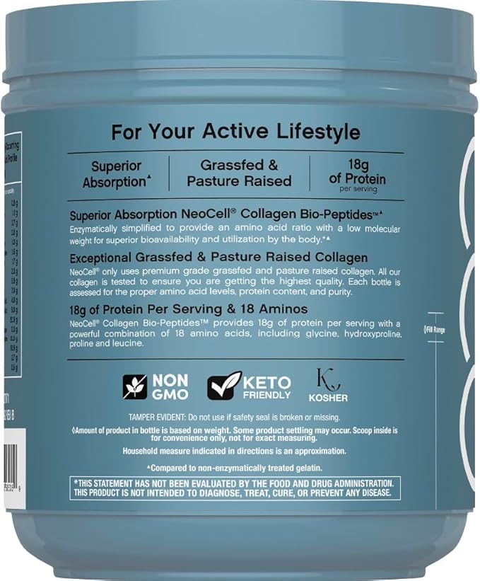 NeoCell Collagen Bio-Peptides Powder | 22oz | Super Hair, Skin, and Nails | Superior Absorption | Grassfed Protein Supplement | Advanced with 18 Essential Amino Acids