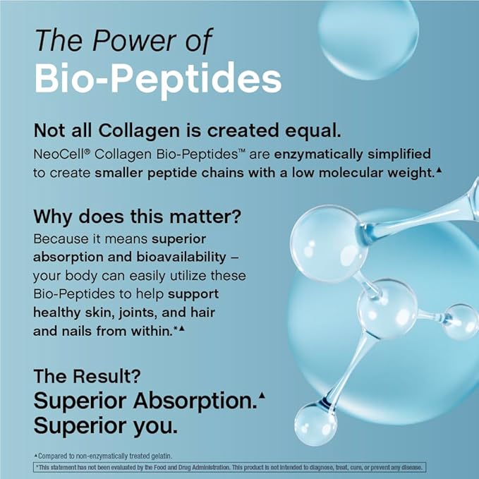NeoCell Collagen Bio-Peptides Powder | 22oz | Super Hair, Skin, and Nails | Superior Absorption | Grassfed Protein Supplement | Advanced with 18 Essential Amino Acids