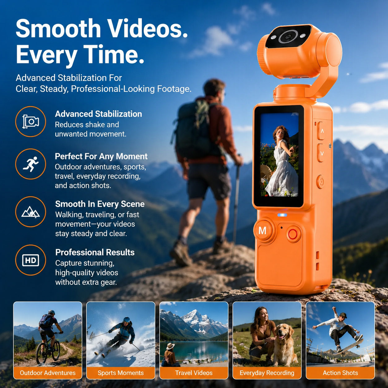 🎥 Upgraded Vlogging Camera – 180° Rotating Lens, Full-Body Video Recorder for Travel, Daily Life & Content Creation