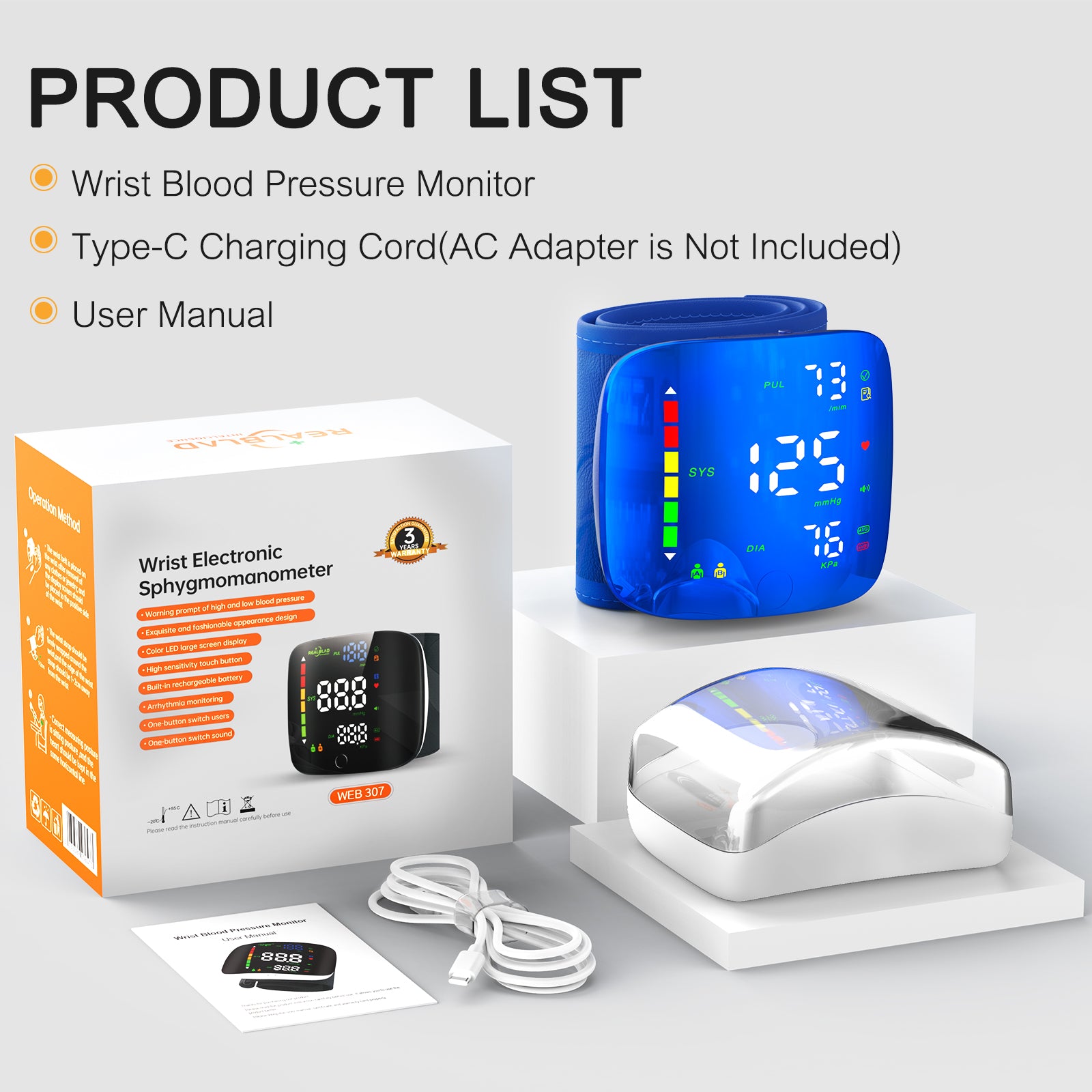 50% OFF – Digital Wrist Blood Pressure Monitor, Rechargeable, Large LED Screen, Voice Function, 2 Users Memory