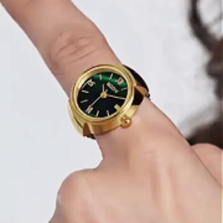 Vintage Gold-Tone Ring Watch – Green Roman Numeral Dial for Men & Women
