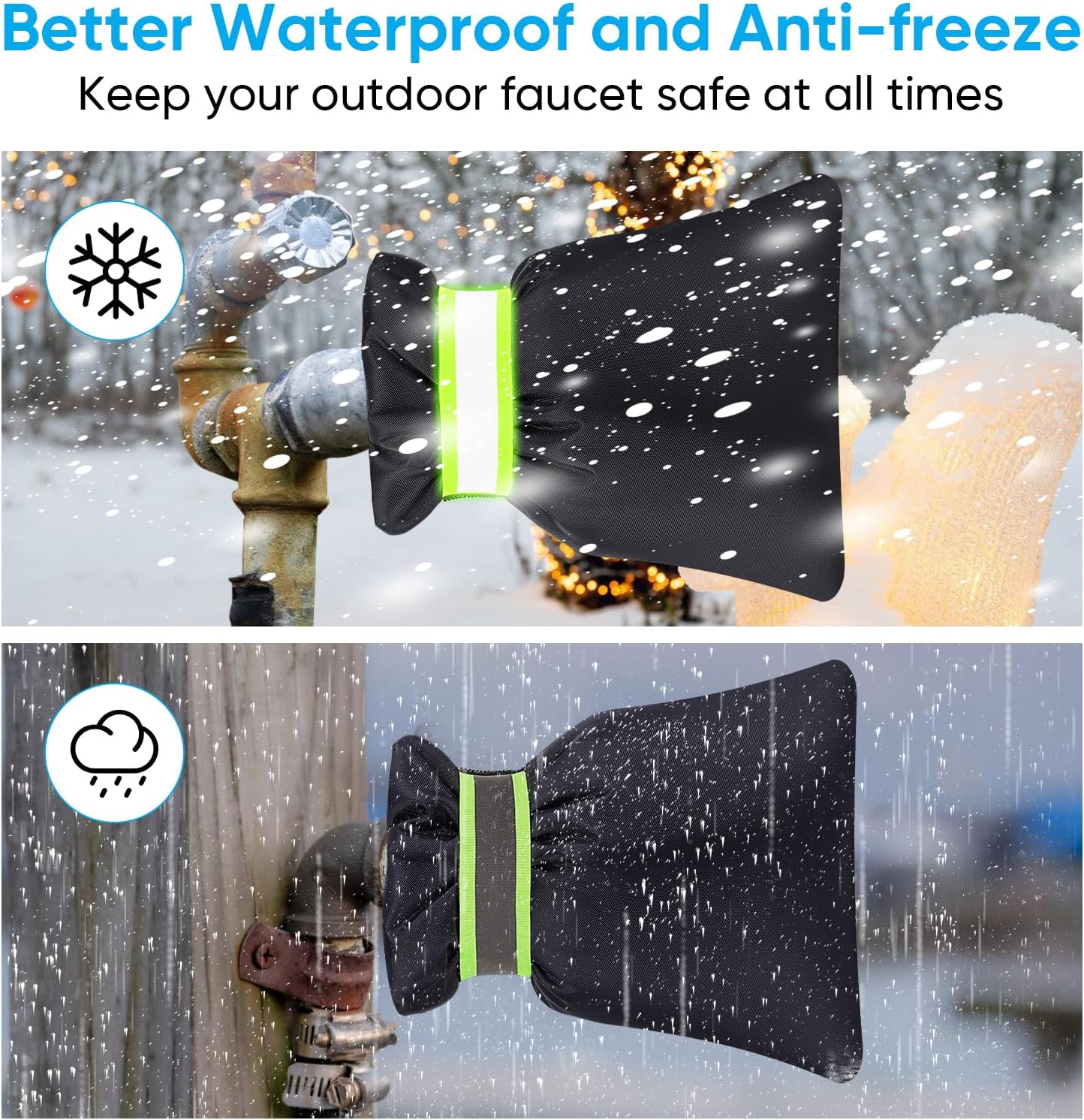 Outdoor Faucet Cover for Winter - Pro 7.1"W x 9.8"H Outdoor Water Faucet Cover Socks for Winter Freeze Protection Pipe Insulation Reusable Waterproof Insulated Spigot backflow Cover,Black (2)