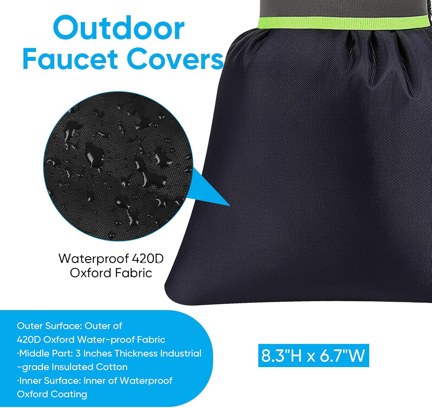 Outdoor Faucet Cover for Winter - Pro 7.1"W x 9.8"H Outdoor Water Faucet Cover Socks for Winter Freeze Protection Pipe Insulation Reusable Waterproof Insulated Spigot backflow Cover,Black (2)