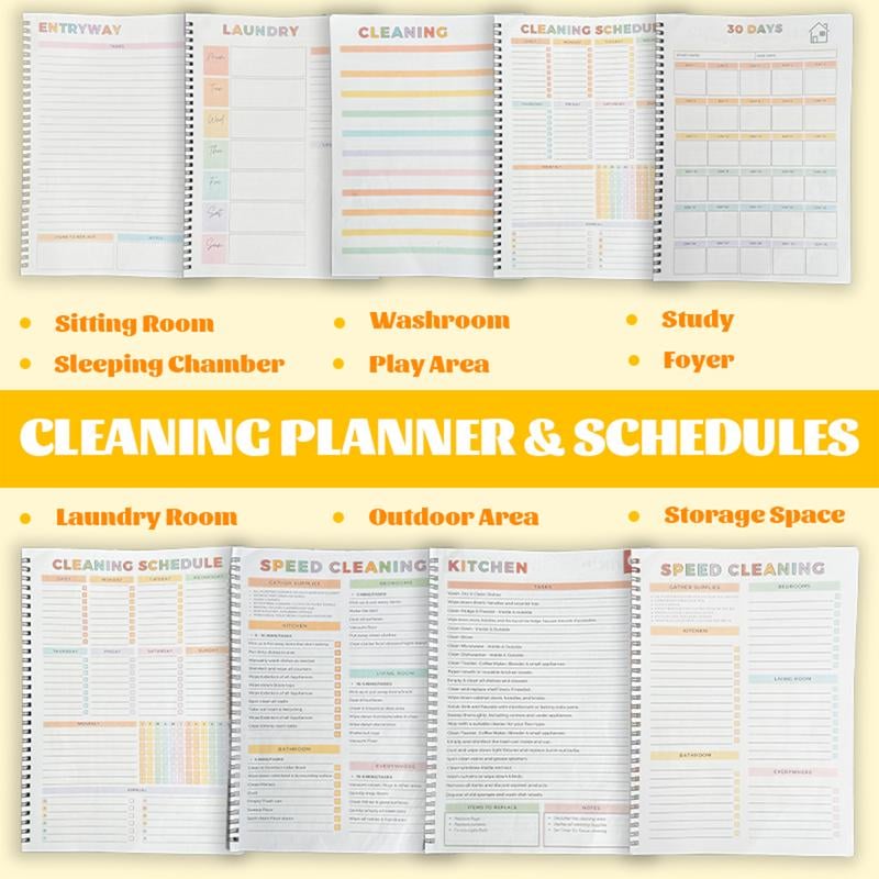 [ADHD Cleaning Planner] A4 Size Daily Schedule & focus Checklist Notebook for Home Office & Dorm Use Durable Cover Smooth Pages Office Stationery Essential - Plannerbook