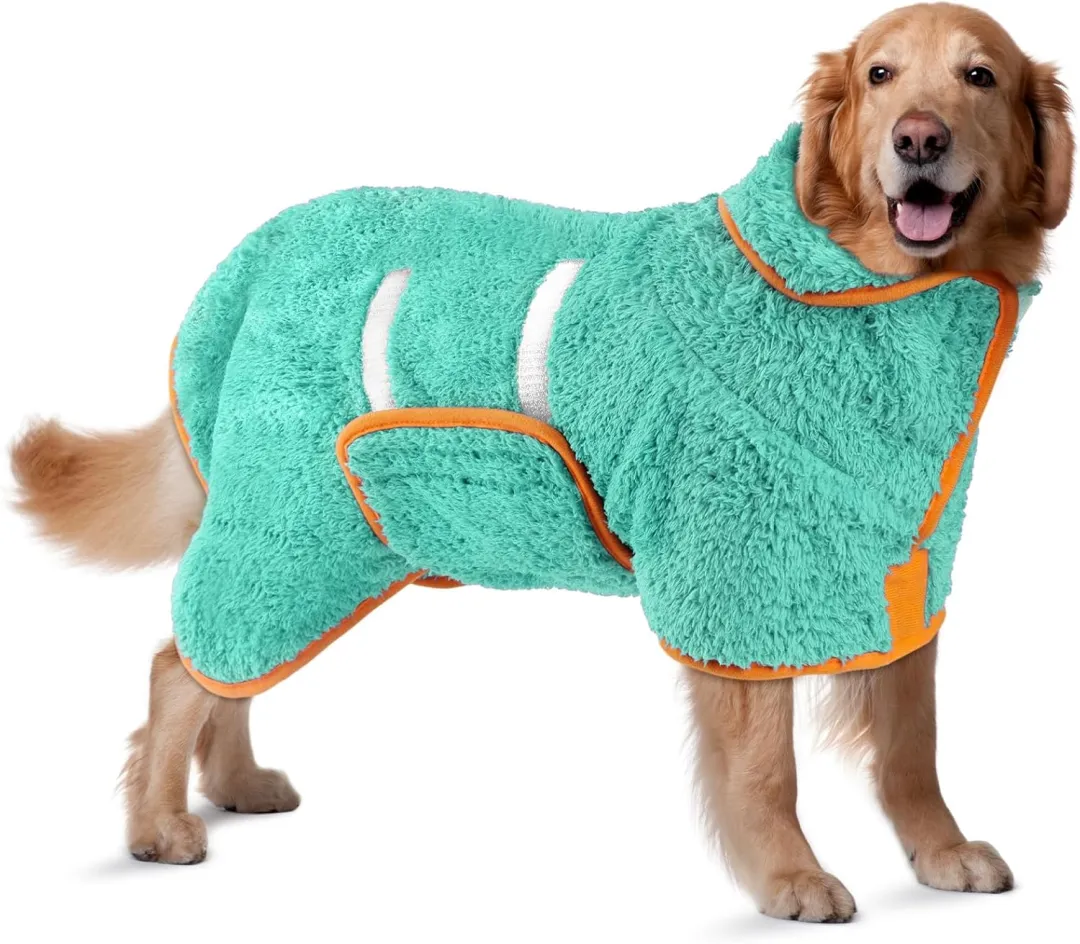 Bienbee Dog Bathrobe, Quick Drying Super Absorbent Dog Robes For After Bath, Warm Keeping Dogs Towel, Dogs Bath Supplies, Dark Blue L