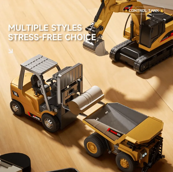 🚜 1:64 Premium Alloy Mini Rc Construction Set – Forklift, Excavator & Dump Truck