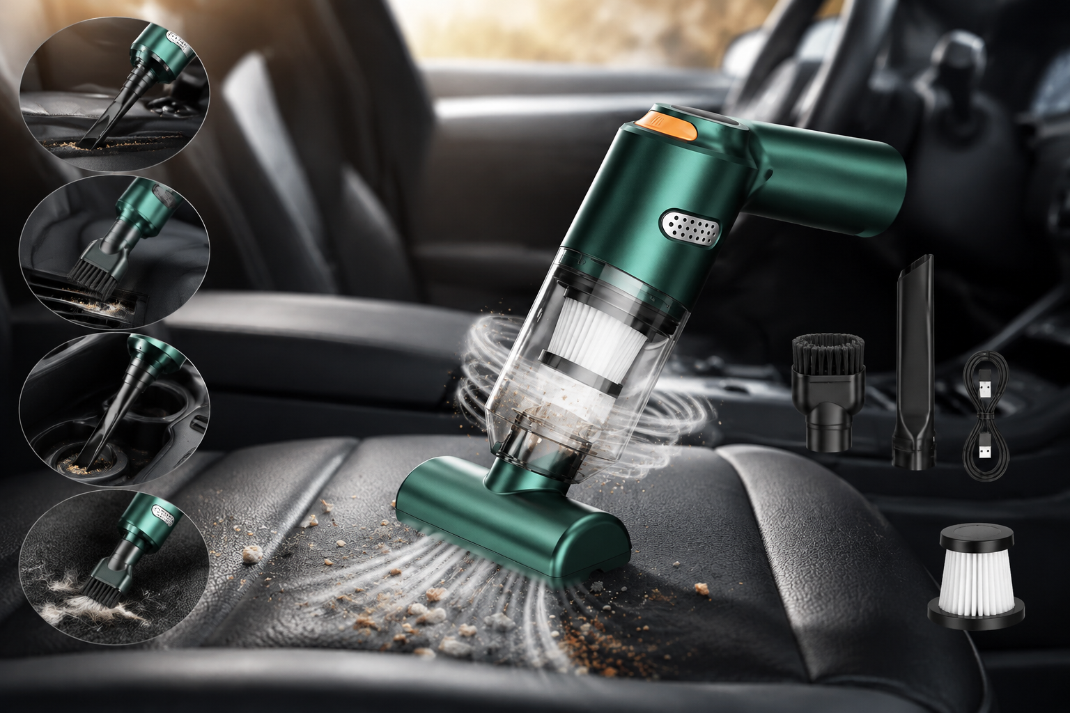 🚗💨 Cordless car vacuum – 10000Pa suction, lightweight, long battery life!