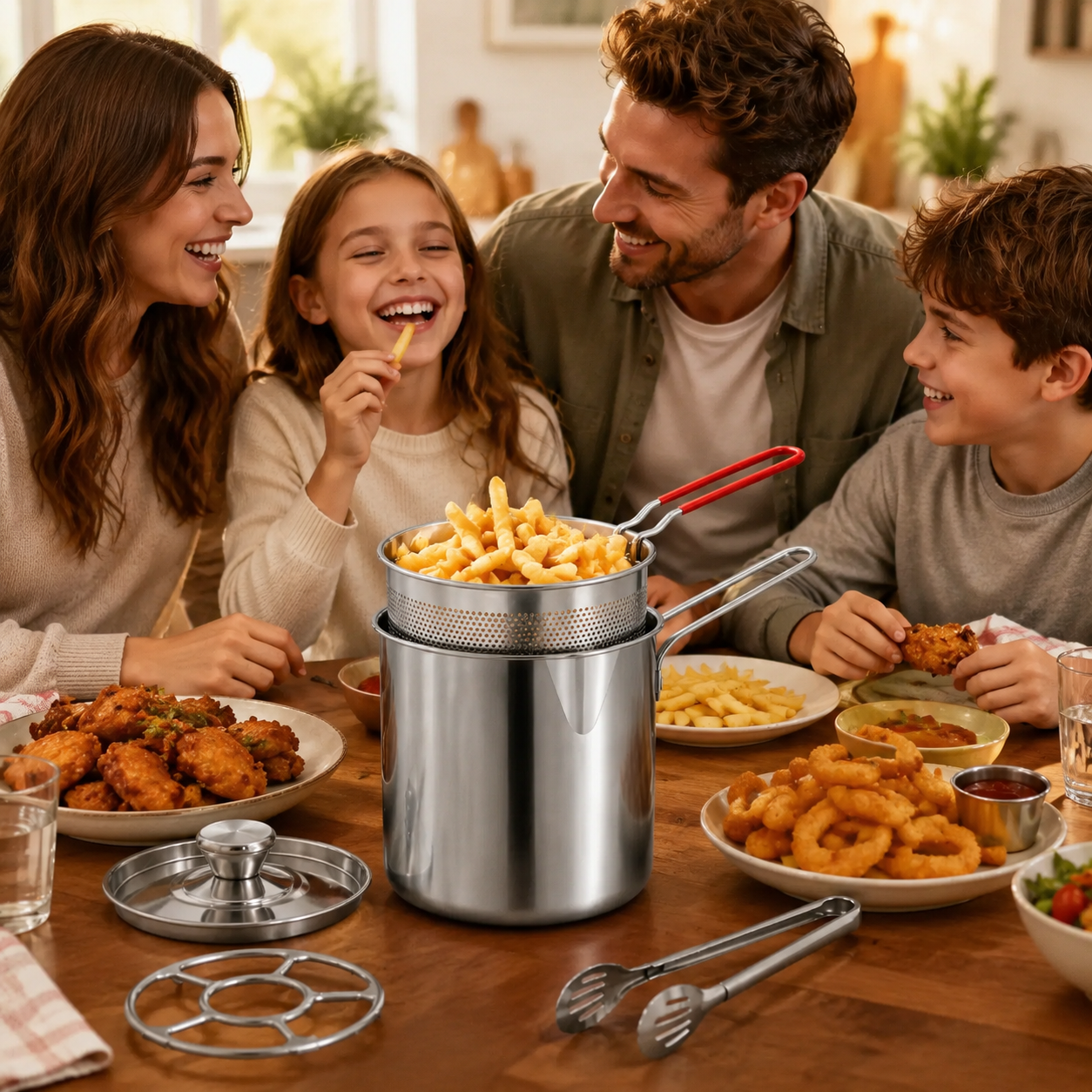 2026🔥🍟 Personal Mini Deep Fryer Set – Stainless Steel Pot with Lift-Out Draining Basket & Food Tongs