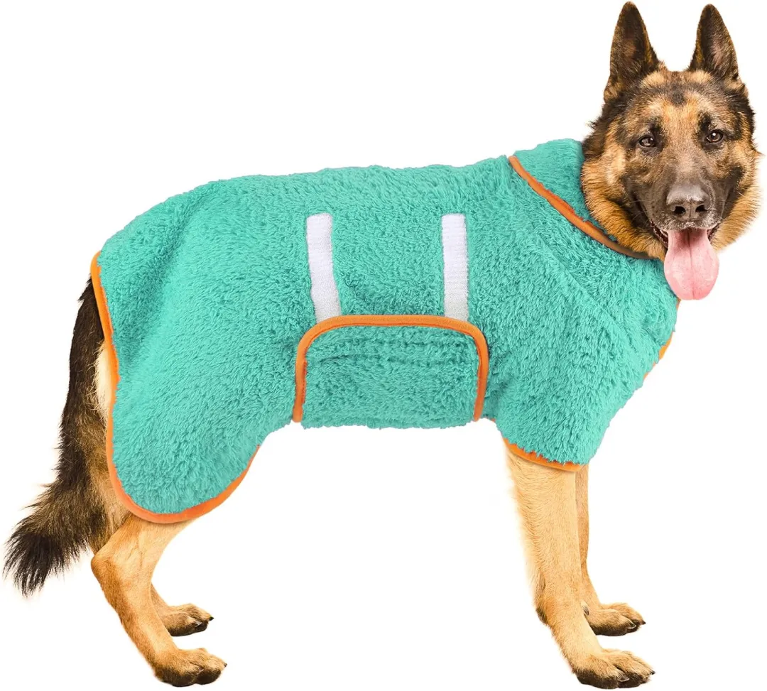Bienbee Dog Bathrobe, Quick Drying Super Absorbent Dog Robes For After Bath, Warm Keeping Dogs Towel, Dogs Bath Supplies, Dark Blue L