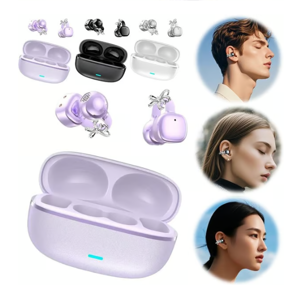 🎧2026 New Clip-on Open-ear Headphones – Wireless Bluetooth Earbuds With Ai Noise Cancelling, Rhinestone Decor & Water Resistant