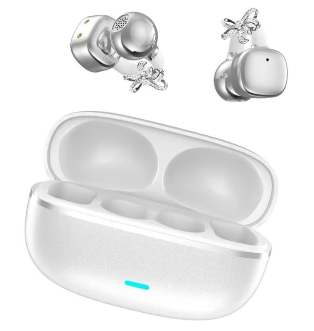 🎧2026 New Clip-on Open-ear Headphones – Wireless Bluetooth Earbuds With Ai Noise Cancelling, Rhinestone Decor & Water Resistant
