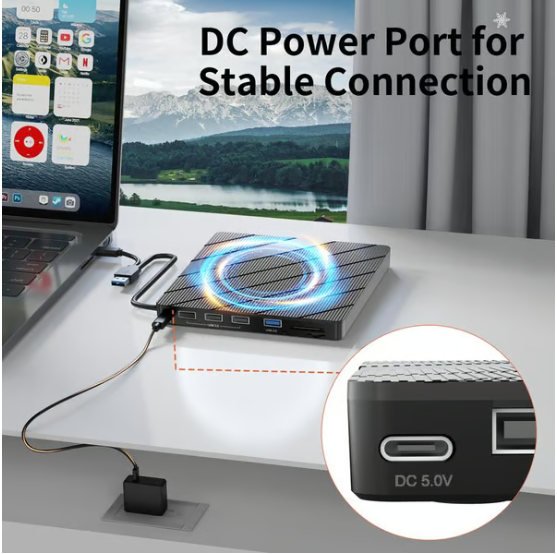 Laptop Dvd Player Usb C 3.0 Portable Cd Burner With Sd/tf Card Slot & 3 Usb Ports Compatible With Mac, Windows, Linux