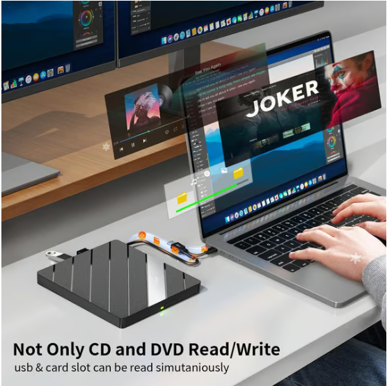 Laptop Dvd Player Usb C 3.0 Portable Cd Burner With Sd/tf Card Slot & 3 Usb Ports Compatible With Mac, Windows, Linux