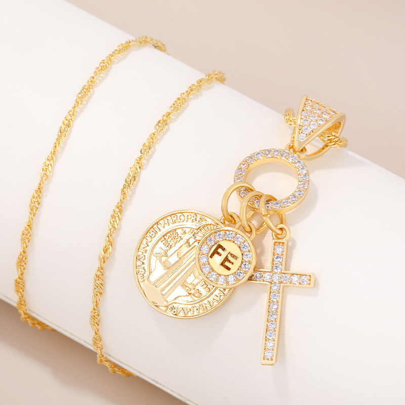 Cross Pendant Necklace, Water Ripple Chain, Simple, Niche And Retro Collarbone Chain Accessory