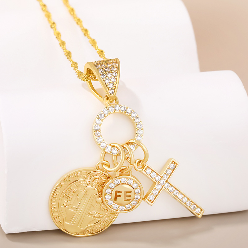 Cross Pendant Necklace, Water Ripple Chain, Simple, Niche And Retro Collarbone Chain Accessory