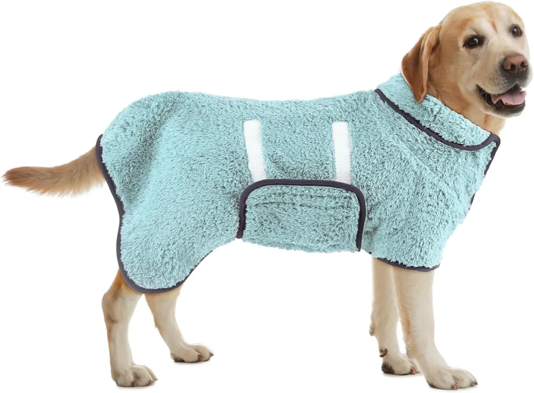 Bienbee Dog Bathrobe, Quick Drying Super Absorbent Dog Robes For After Bath, Warm Keeping Dogs Towel, Dogs Bath Supplies, Dark Blue L