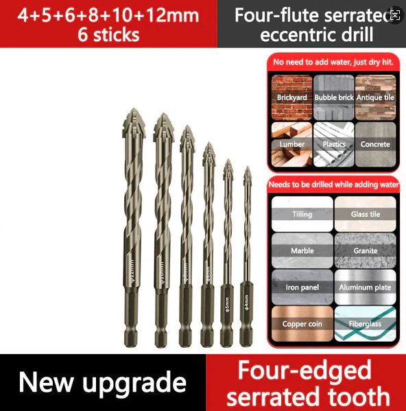 🔥2026 Hot Sale🔥high-strength 4-flute Serrated Eccentric Drill Bit Kit