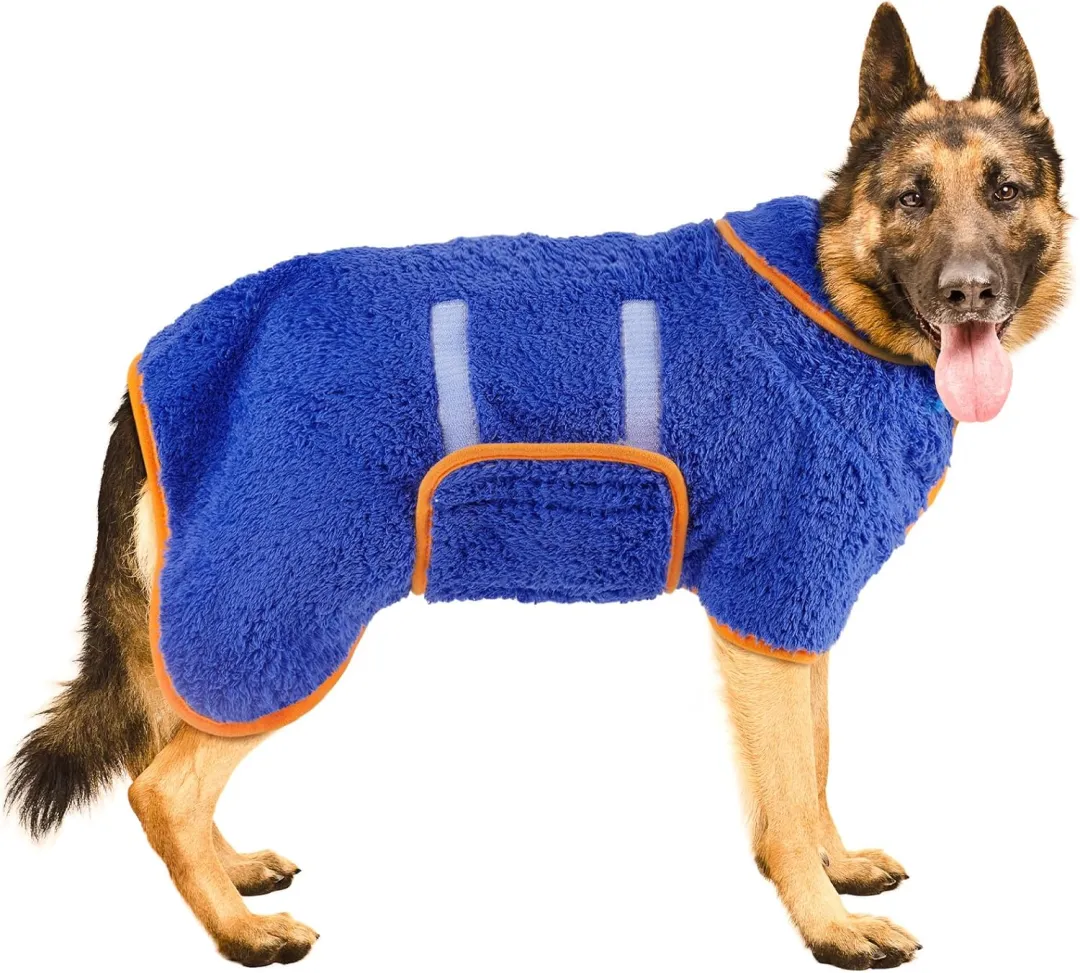 Bienbee Dog Bathrobe, Quick Drying Super Absorbent Dog Robes For After Bath, Warm Keeping Dogs Towel, Dogs Bath Supplies, Dark Blue L