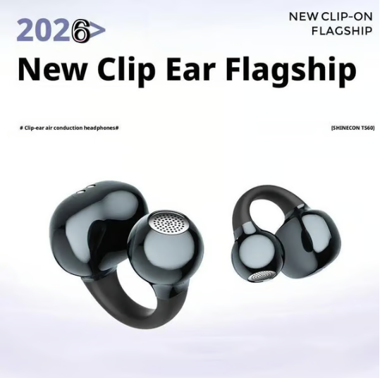 🎧2026 New Clip-on Open-ear Headphones – Wireless Bluetooth Earbuds With Ai Noise Cancelling, Rhinestone Decor & Water Resistant