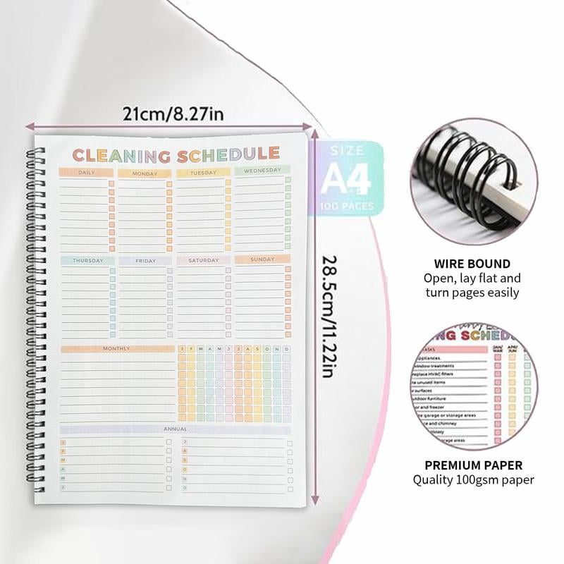 [ADHD Cleaning Planner] A4 Size Daily Schedule & focus Checklist Notebook for Home Office & Dorm Use Durable Cover Smooth Pages Office Stationery Essential - Plannerbook
