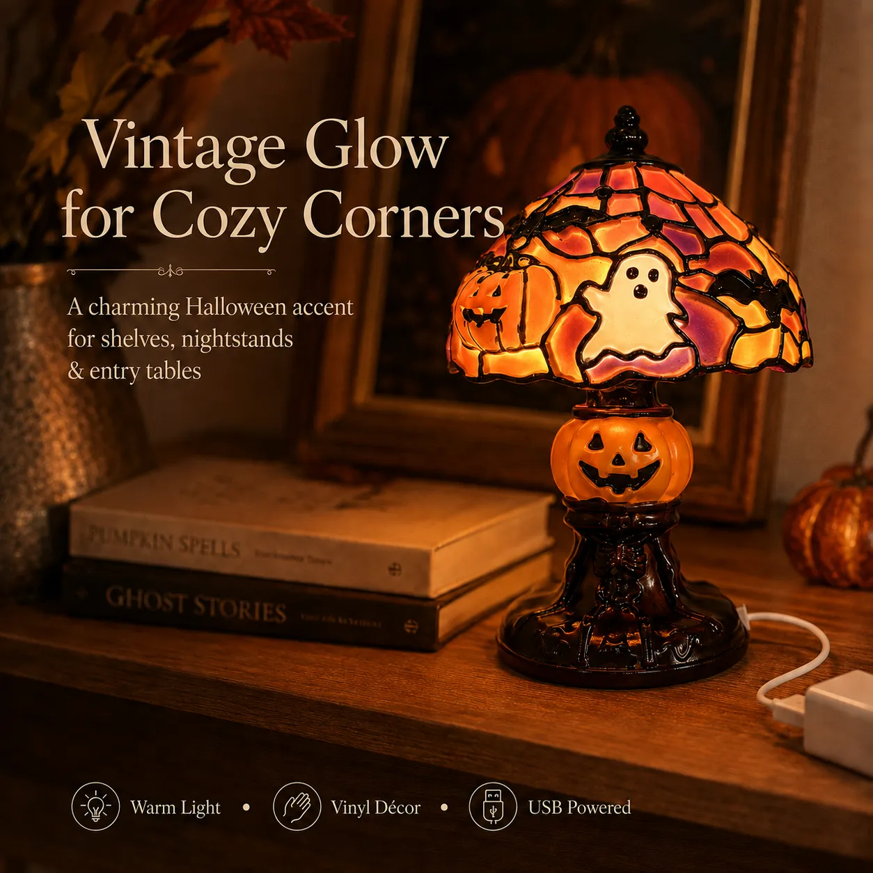 🎃 Bat & Pumpkin Halloween Table Lamp — Light Up Spooky Nights! 🦇✨