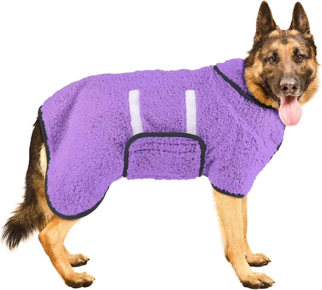 Bienbee Dog Bathrobe, Quick Drying Super Absorbent Dog Robes For After Bath, Warm Keeping Dogs Towel, Dogs Bath Supplies, Dark Blue L