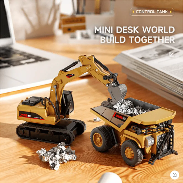 🚜 1:64 Premium Alloy Mini Rc Construction Set – Forklift, Excavator & Dump Truck