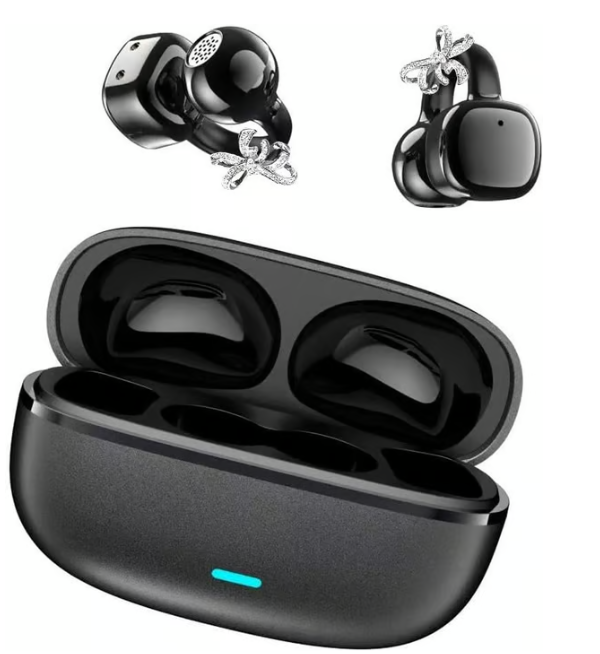 🎧2026 New Clip-on Open-ear Headphones – Wireless Bluetooth Earbuds With Ai Noise Cancelling, Rhinestone Decor & Water Resistant