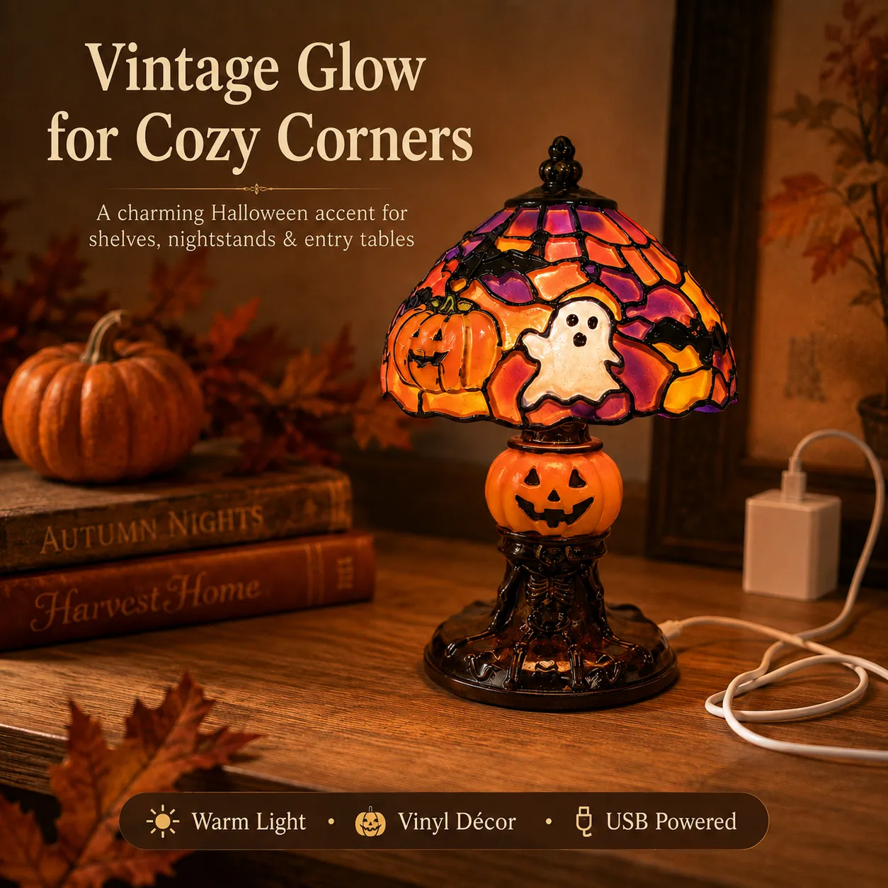 🎃 Bat & Pumpkin Halloween Table Lamp — Light Up Spooky Nights! 🦇✨