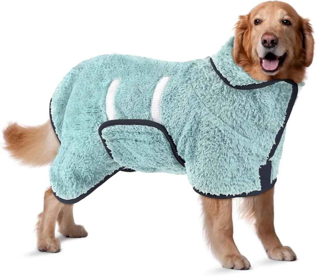 Bienbee Dog Bathrobe, Quick Drying Super Absorbent Dog Robes For After Bath, Warm Keeping Dogs Towel, Dogs Bath Supplies, Dark Blue L