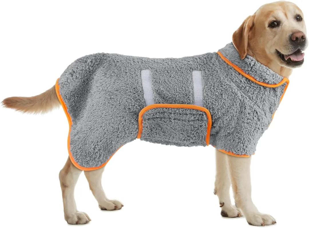 Bienbee Dog Bathrobe, Quick Drying Super Absorbent Dog Robes For After Bath, Warm Keeping Dogs Towel, Dogs Bath Supplies, Dark Blue L