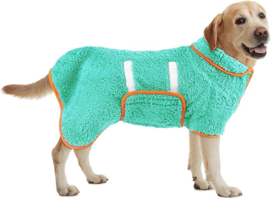 Bienbee Dog Bathrobe, Quick Drying Super Absorbent Dog Robes For After Bath, Warm Keeping Dogs Towel, Dogs Bath Supplies, Dark Blue L