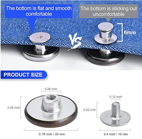 Adjustable Buttons For Jeans, 20mm No Sew Instant Metal Buttons, Removable Jean Buttons Replacement Repair Kit With Threads Rivets And Screwdriver