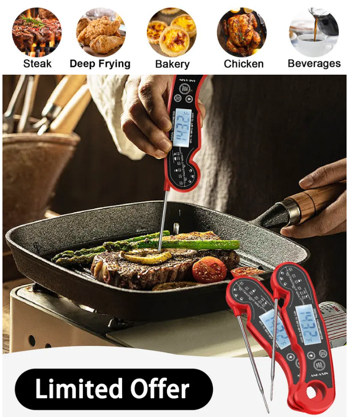 🎉Happy New Year Special: 48% Off🔥[BBQ Essential] Digital Meat Thermometer - 3s Instant Read, Backlight, Magnetic & Waterproof