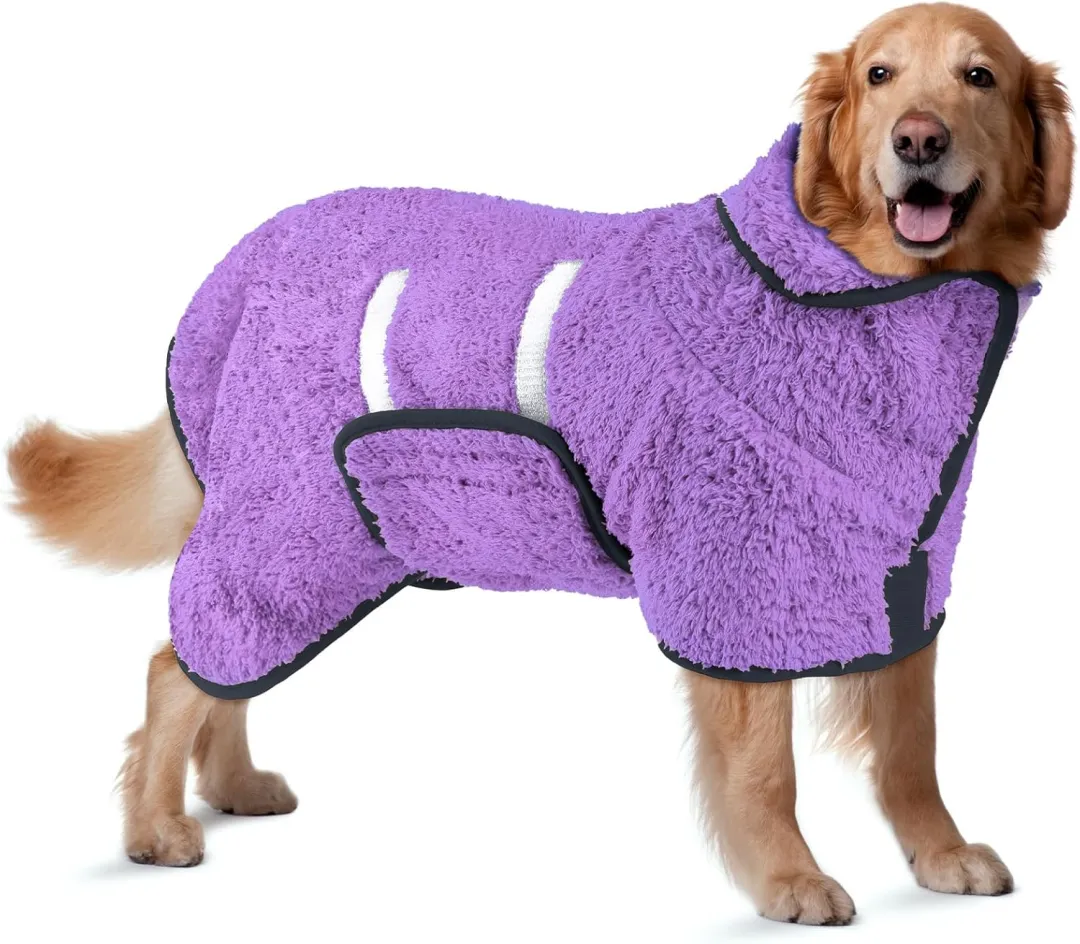 Bienbee Dog Bathrobe, Quick Drying Super Absorbent Dog Robes For After Bath, Warm Keeping Dogs Towel, Dogs Bath Supplies, Dark Blue L