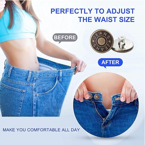 Adjustable Buttons For Jeans, 20mm No Sew Instant Metal Buttons, Removable Jean Buttons Replacement Repair Kit With Threads Rivets And Screwdriver